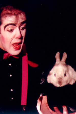 School magic show clown with rabbit