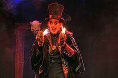 Halloween illusion show with vampire and fire